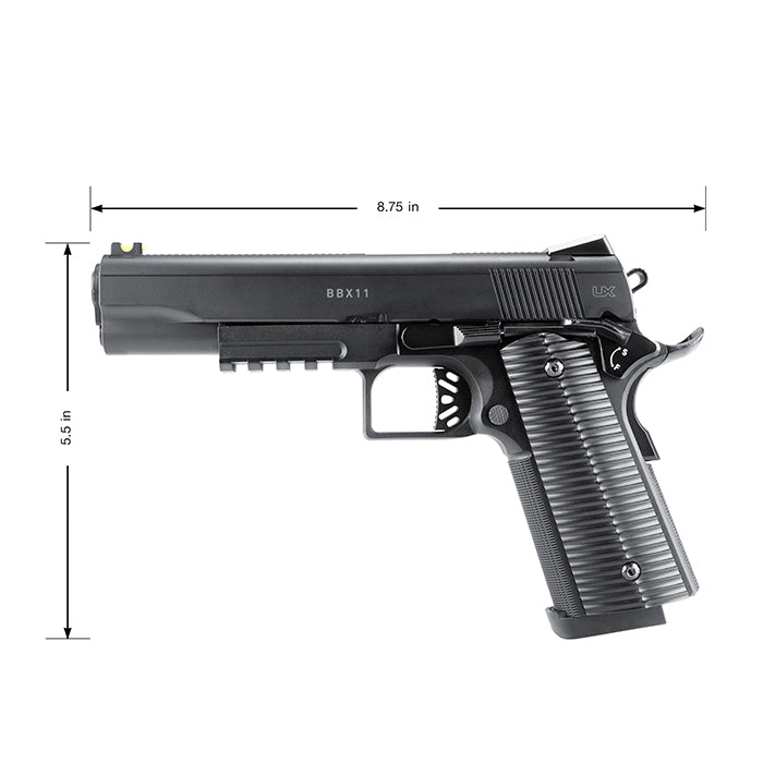 Pistola CO2 Umarex BBX11 Combo lateral izquierda con medidas