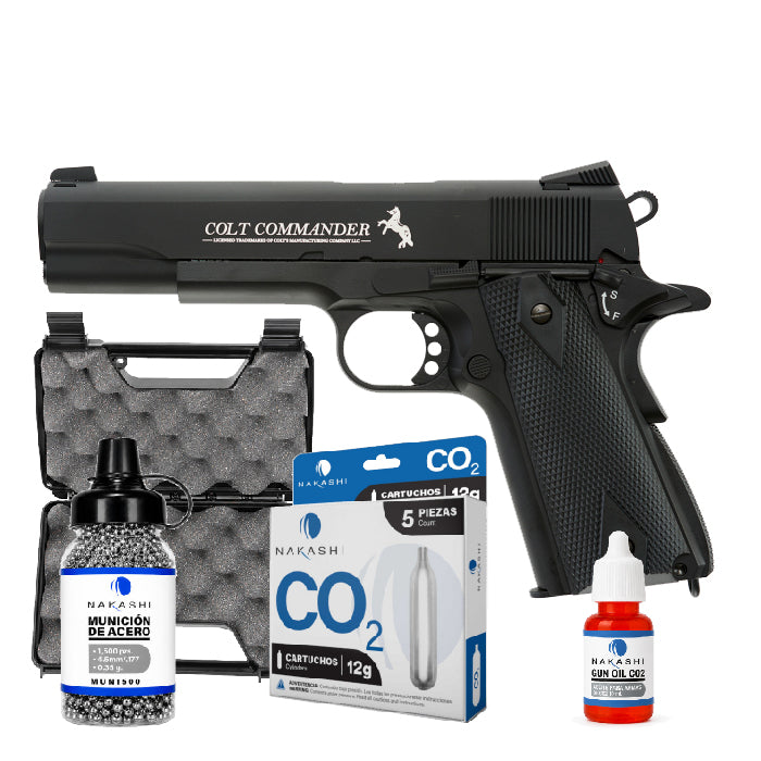 Pistola CO2 Colt Commander Combo con estuche rígido MTM de 9.5" abierto