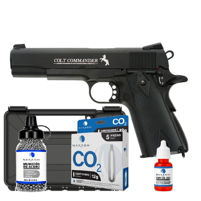 Pistola CO2 Colt Commander Combo con estuche rígido MTM de 9.5" cerrado