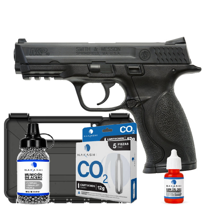 Pistola CO2 Smith & Wesson M&P 40 COMBO con estuche rígido MTM de 9.5" cerrado