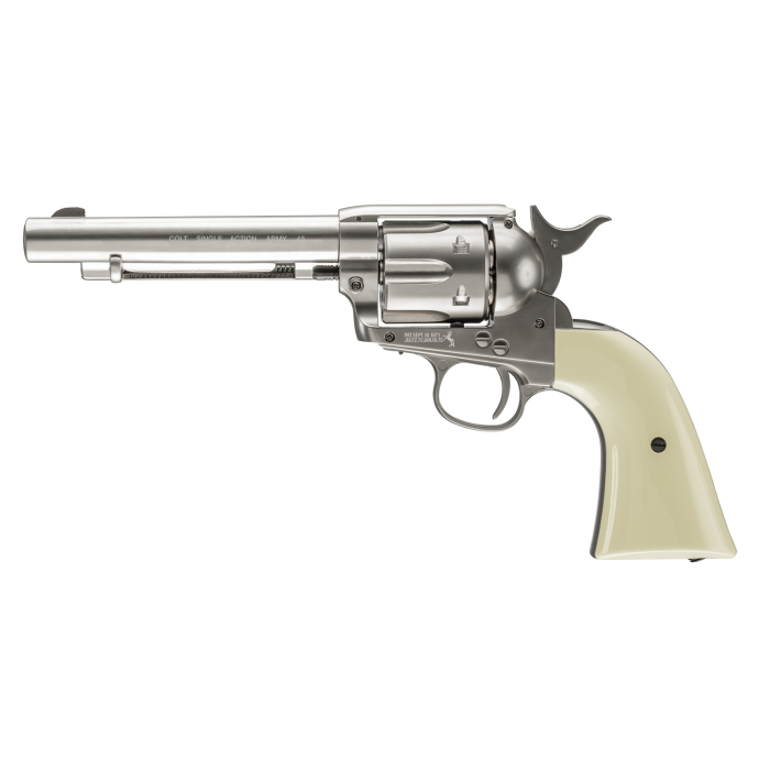 Revólver CO2 Colt Peacemaker Army 45 aire metal niquel accion simple calibre 177 balines