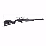 Rifle de Aire Umarex NXG APX Calibre .177 - 4.5 mm Multi-disparo diabolos neumático multi-bombeo cargador con 10 tiros vista derecha con medidas