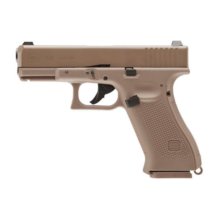 Pistola CO2 Glock G19X GEN5  umarex calibre 4.5 mm .177 balines coyote - sportsguns