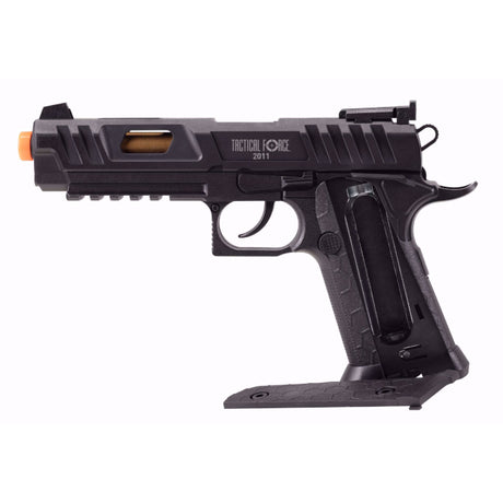 Pistola Airsoft CO2 Tactical Force 2011 calibre 6-mm negra advanced vista izquierda sin tapa cargador
