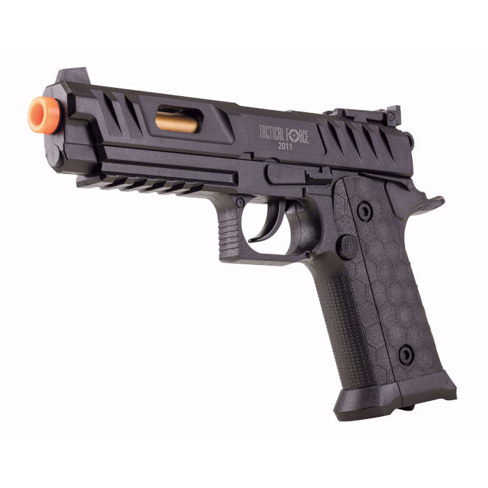 Pistola Airsoft CO2 Tactical Force 2011 calibre 6-mm negra advanced vista izquierda diagonal
