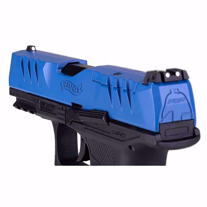 Pistola CO2 Marcadora T4E Walther PDP Compacta Azul-Negra Calibre .43 vista trasera