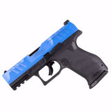 Pistola CO2 Marcadora T4E Walther PDP Compacta Azul-Negra Calibre .43 vista hacia abajo