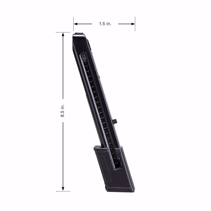 Cargador P2P Secure 68P Extendido 9 Tiros vista con dimensiones