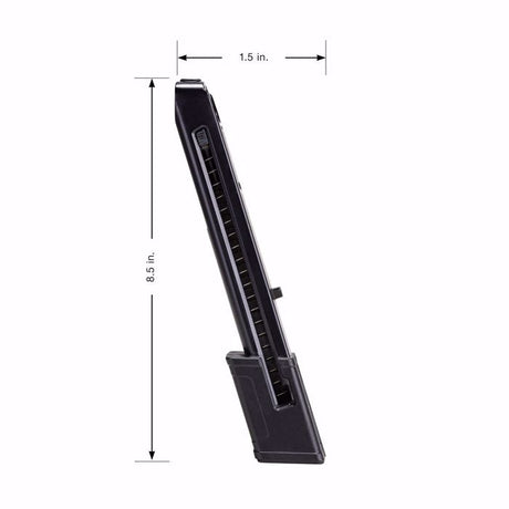 Cargador P2P Secure 68P Extendido 9 Tiros vista con dimensiones