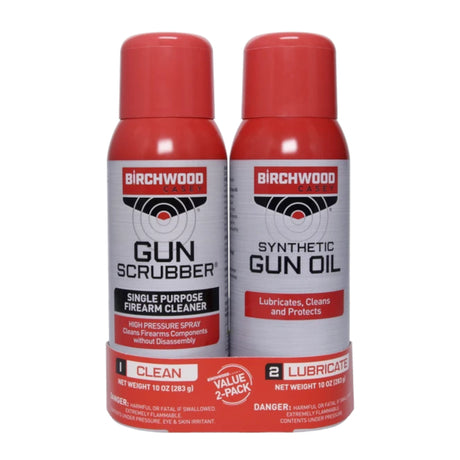 Kit Limpiador Birchwood Casey Gun Scrubber y Aceite Gun Oil Sintético 283 g c/u