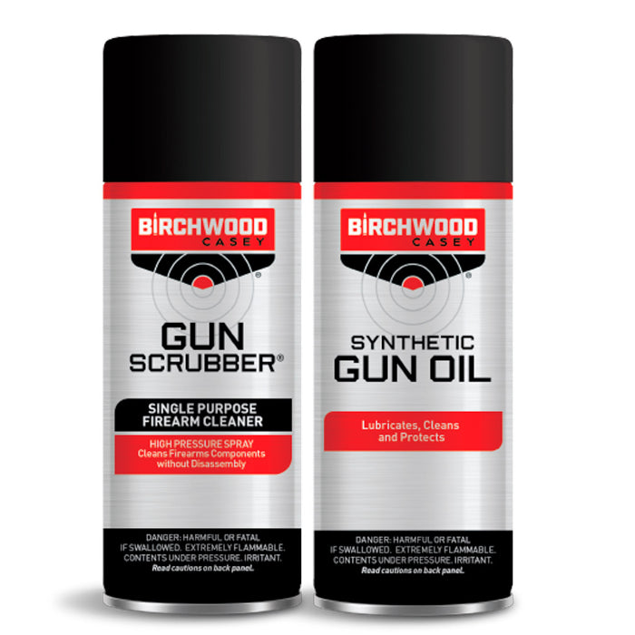 Kit Limpiador Birchwood Casey Gun Scrubber y Aceite Gun Oil Sintético Aerosol 35 g c/u - Sportsguns