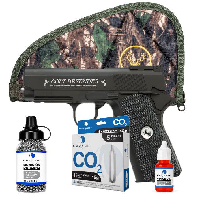 Pistola CO2 Colt Defender Combo funda a tamaño real
