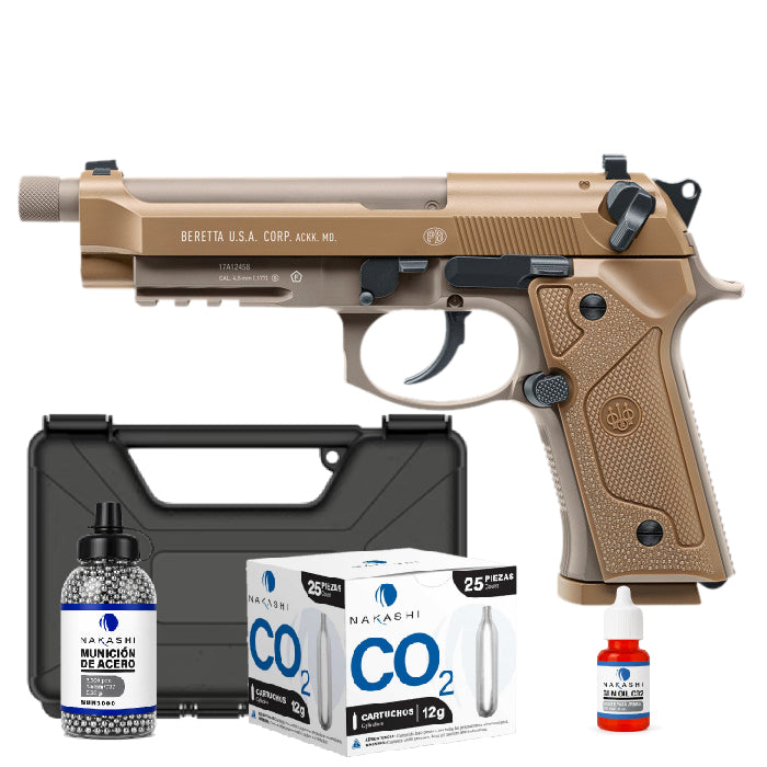 Pistola CO2 Beretta M9A3 Combo con estuche rígido MTM 9.5" rectangular cerrado