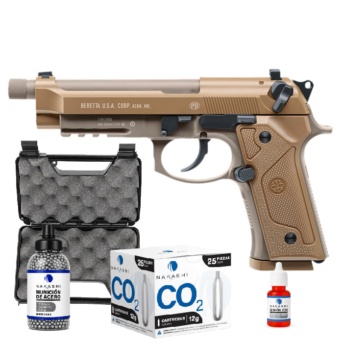 Pistola CO2 Beretta M9A3 Combo con estuche rígido MTM 9.5" rectangular abierto