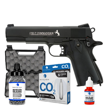 Pistola CO2 Colt Commander Combo con estuche rígido MTM de 9.5" abierto