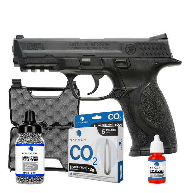 Pistola CO2 Smith & Wesson M&P 40 COMBO con estuche rígido MTM de 9.5" abierto