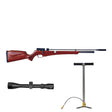 Combo de rifle PCP Nova Vista D-02 Razer calibre 5.5 mm (.22) con culata de madera, mira telescópica Nakashi 3-9x40 y bomba manual Nakashi.