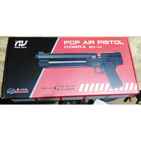 Pistola PCP Nova Vista Cobra Calibre .22 - 5.5 mm con Regulador vista exterior de caja
