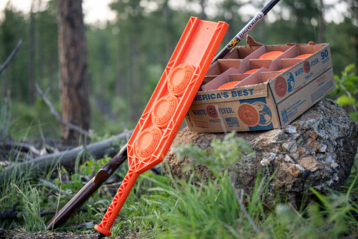 Lanzador triple de discos manual Do All Outdoors Plástico Naranja - sportsguns